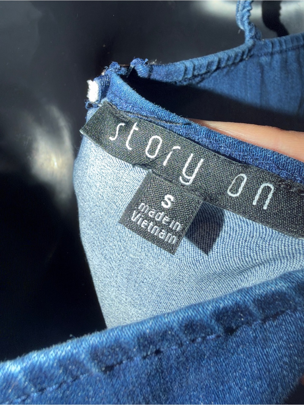 Navy Denim Ruffle-Shoulder Mini Dress - Picture 3 of 4